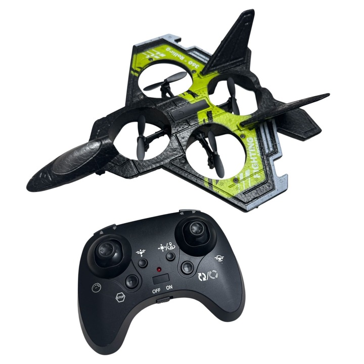 Drona avion RC Combat Aircraft cu telecomanda 2.4GHz, flip 360°, giroscop 6 axe