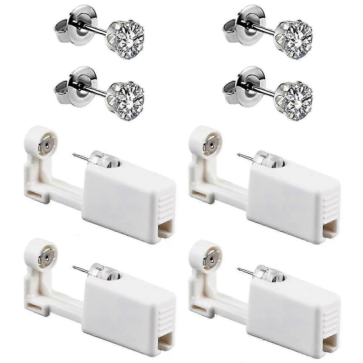 Set 4 Dispozitive de Punctie a Urechilor, 3mm, 4mm, 5mm, Alb