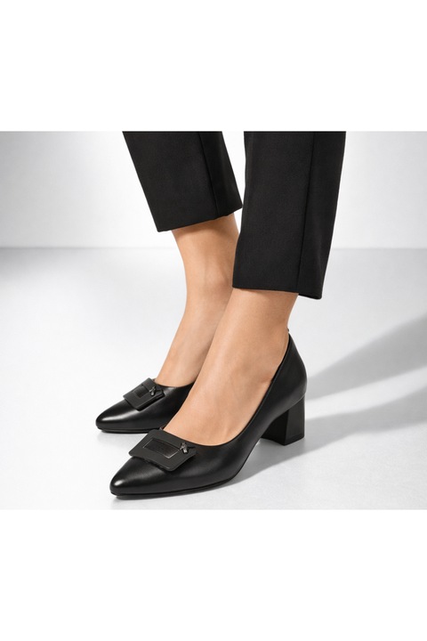 Pantofi casual, dama, ADA SHOES, 588-2 negru, piele naturala, cu toc, Negru