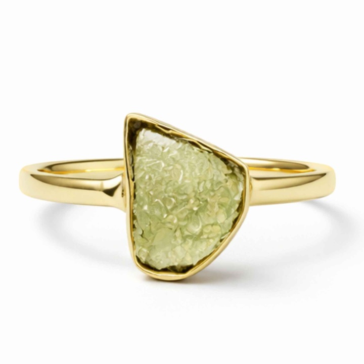 Inel CraftMystic din Moldavit natural placat cu aur de 18K, dimensiune 10mm x 13mm, marime 6/51, neuniform