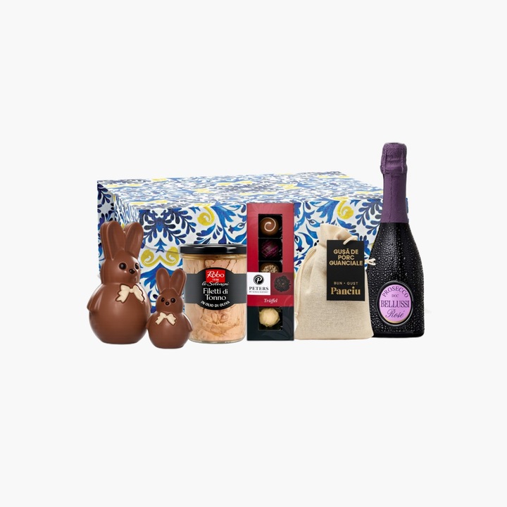 Pachet Cadou Prosecco Rose 350ml, Villa Guelfa, vin spumant si delicii gourmet, 200g Guanciale, 190g ton în ulei de măsline