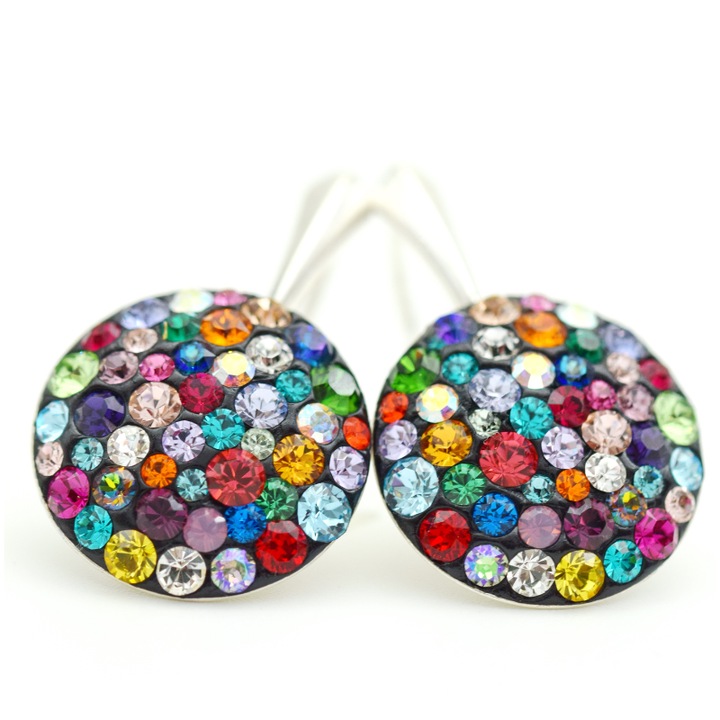 Cercei handmade Multicolor, Argint 925, 26.5x18mm, diametru decor 18mm
