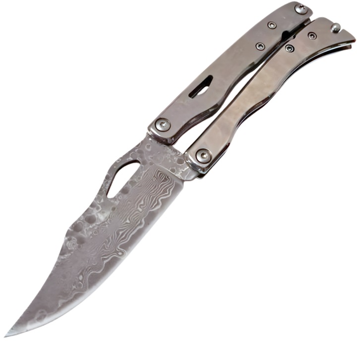 Cutit Outdoor Pliabil din Otel Damasc C5985 - Argintiu