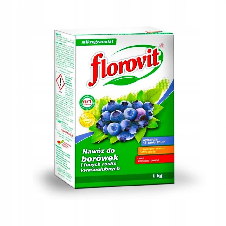 Ingrasamant Pentru Afine Si Plante Acidofile, Florovit, Acidifiant, Granule, 1kg, Scade Ph-Ul Solului, Imbunatateste Rodirea, Previne Cloroza Frunzelor, Fara Nitrati, Fertilizant Fructe De Padure Rododendron Azalee Hortensie Recolta Gradina Arbusti