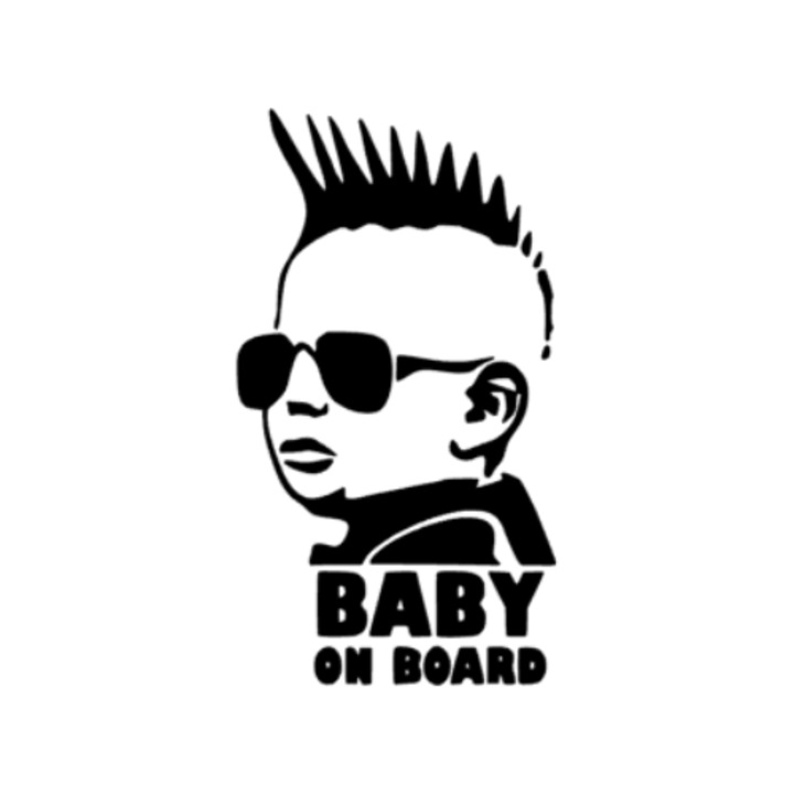 Sticker BABY ON BOARD 3 Alb – 30x22cm, Waterproof, Autoadeziv, Rezistent la Zgarieturi, pentru Laptop, Telefon, Valiza, Design Modern
