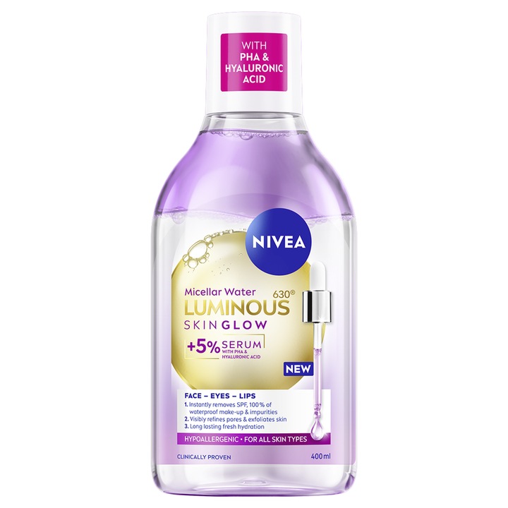 Apa micelara NIVEA LUMINOUS630® SKIN GLOW, 400 ml