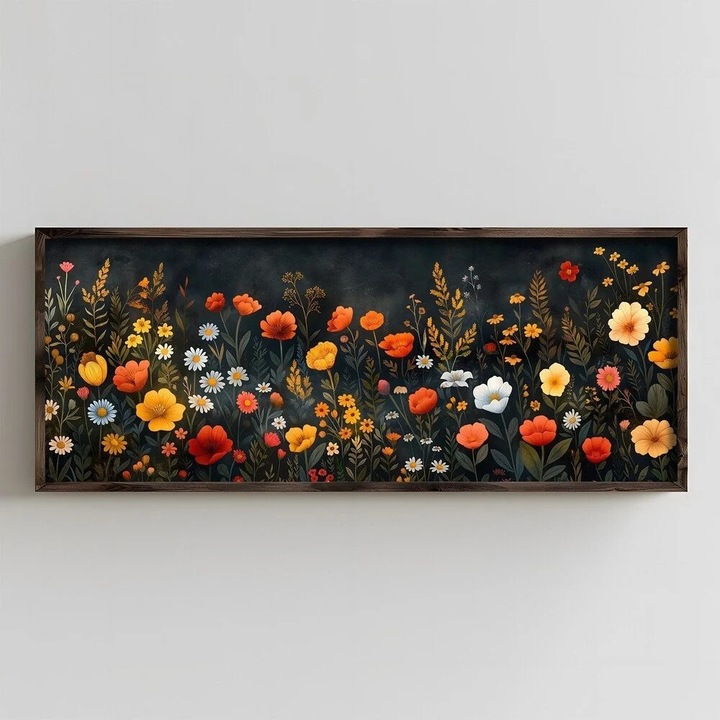 Tablou decorativ Re-Bloom, model floral, lemn masiv/MDF, multicolor, 40 x 100 x 3, 5 cm