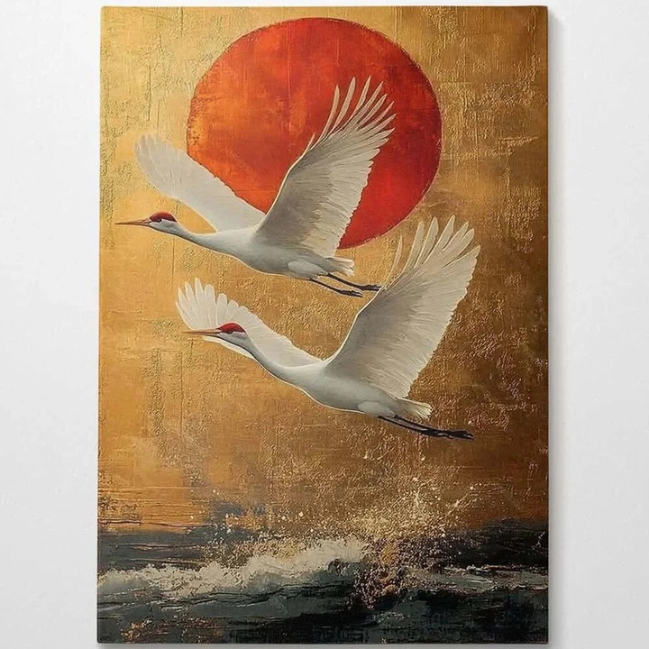 Tablou decorativ Re-Bloom, lemn masiv/MDF, alb/auriu/portocaliu, 70 x 100 cm