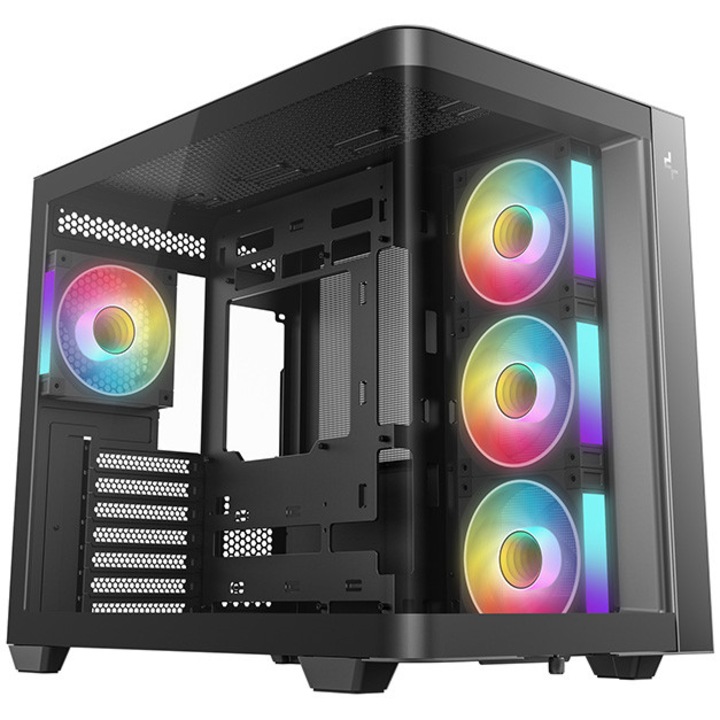 Deepcool CG530U PC ház, Mid Tower, USB-C, edzett üveg panel, Fekete