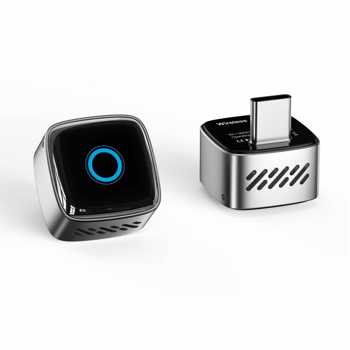 Adaptor Auto Wireless 2-in-1 CarPlay & Android Auto Type C, pentru masini cu CarPlay cu fir din fabrica, Bluetooth 5.3, Wi-Fi 5.8 GHz, Plug & Play, Universal