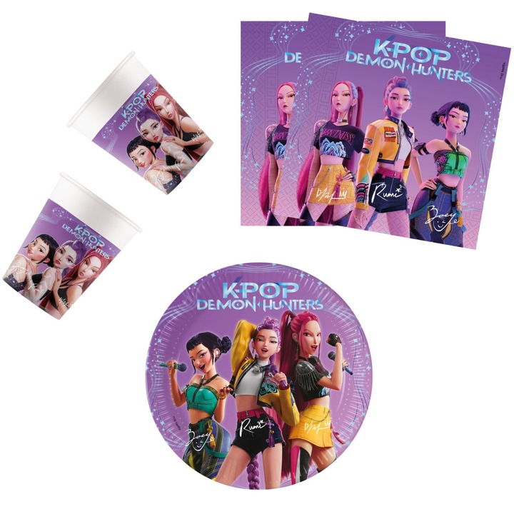 Set de petrecere K-pop Demon Hunters Honmoon cu farfurie de 20 cm, 36 bucăți
