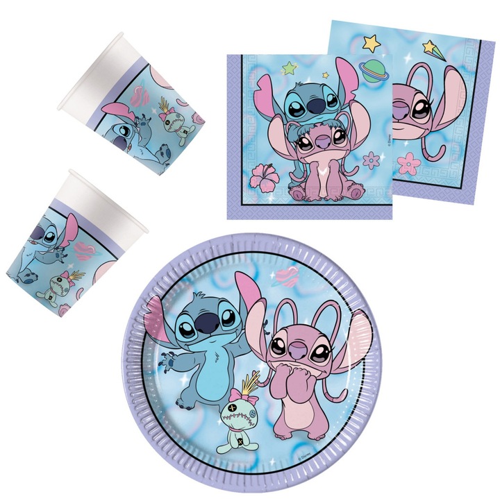 Disney Lilo és Stitch, A csillagkutya Angel Cute party szett 23 cm-es tányérral 36 db-os