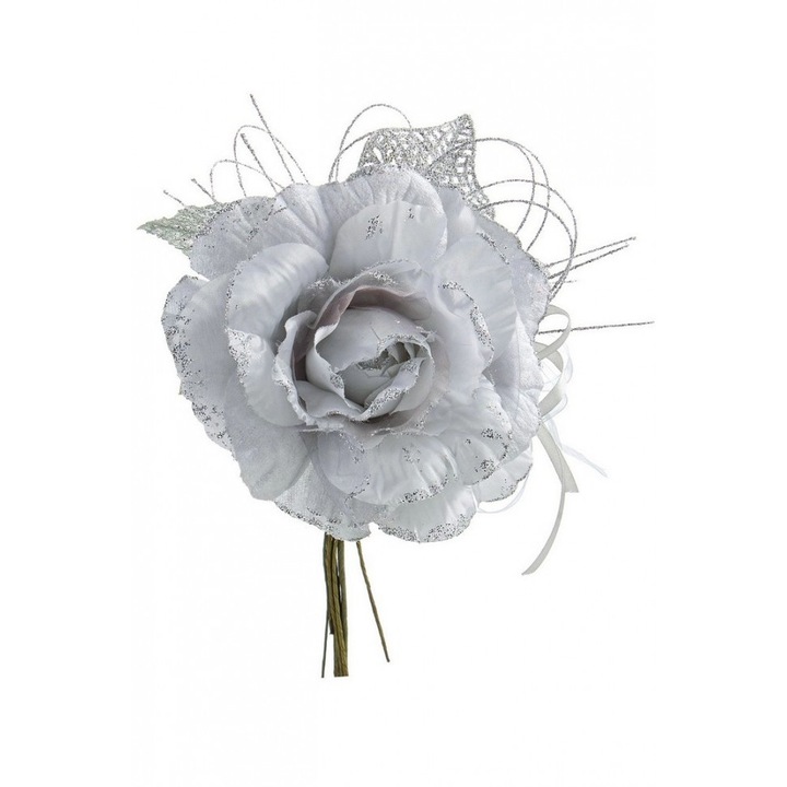 Set 3 Trandafiri artificiali argintii Holly 13x23 cm