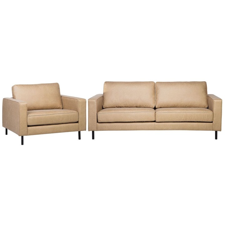 Set de living cu 4 locuri din piele ecologica bej Savalen