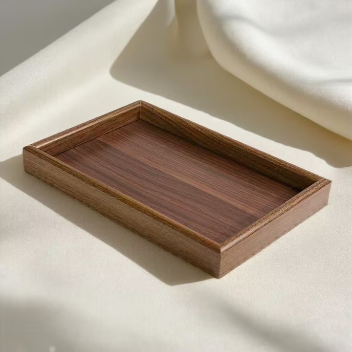 Tava servire din lemn de nuc vintage, rectangulara, pentru ceai, bijuterii si decor
