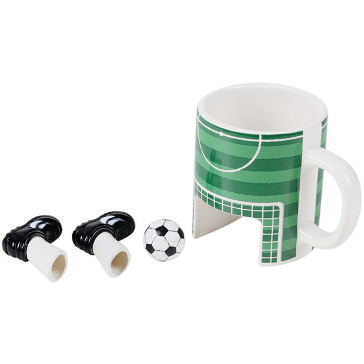 Cana din portelan pentru iubitorii de fotbal, Winkee, alb, 1 bucata