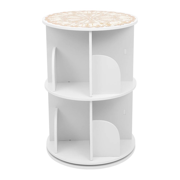 Raft de cărți rotativ, 2 niveluri, alb, 360° pivotant, capacitate 60 kg