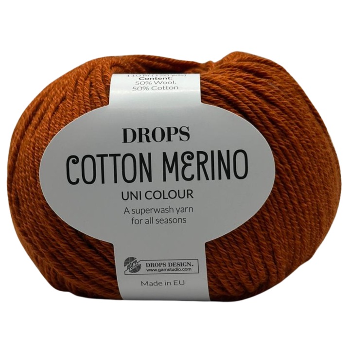 Fir tricotat DROPS Cotton Merino, 50% lana merino + 50% bumbac, Ruginiu, 50g/110m