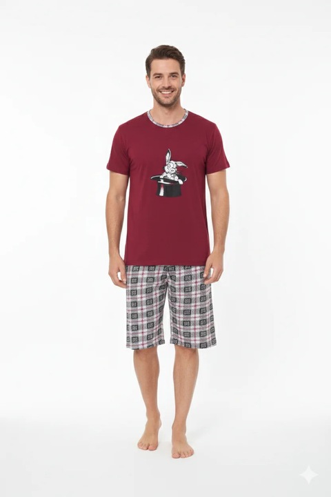Pijama bărbați SERENA, imprimeu iepure pirat, albastru, Rosu
