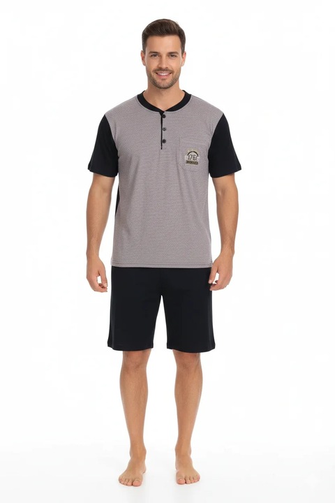 Pijama barbati din bumbac, maneca scurta si pantaloni scurti- roz, Roz