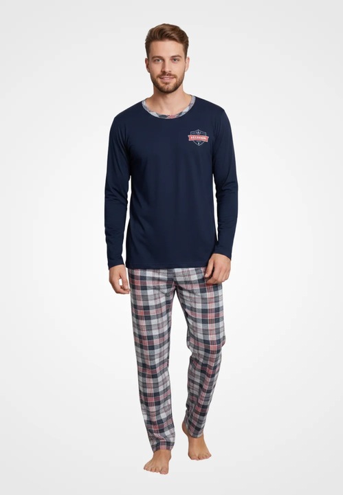 Pijama Barbat, Maneci Lungi si Pantaloni Lungi Asortati, Imprimeu, Acadamic'', Bleumarin, 2XL