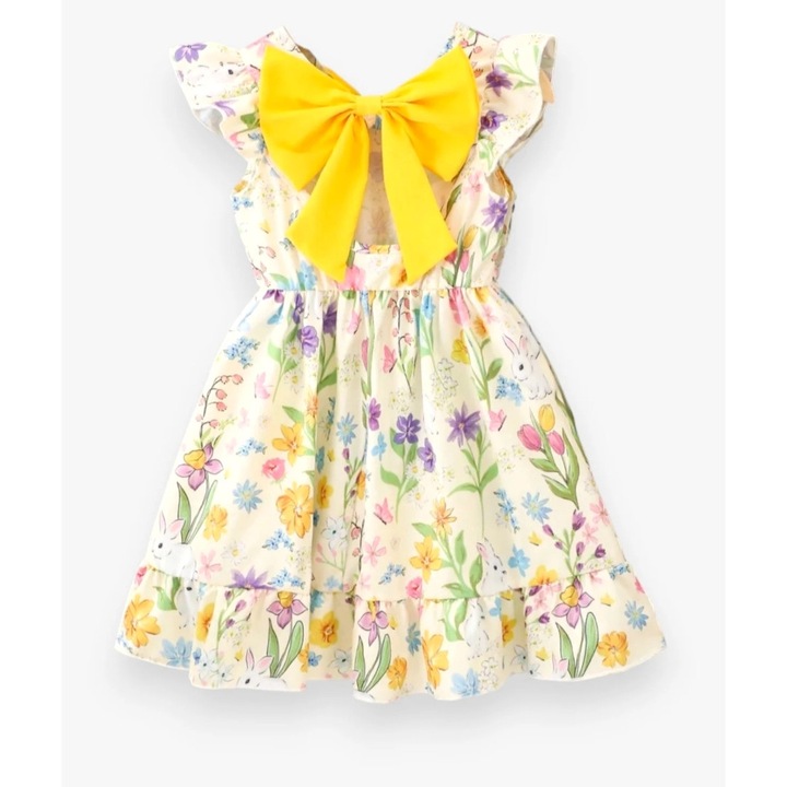 Rochita fete cu imprimeu iepurasiu si floricele, Multicolor