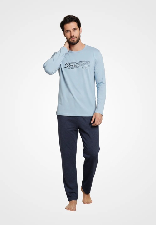 Pijama barbati vatuita, bluza cu maneca lunga, Turcoaz