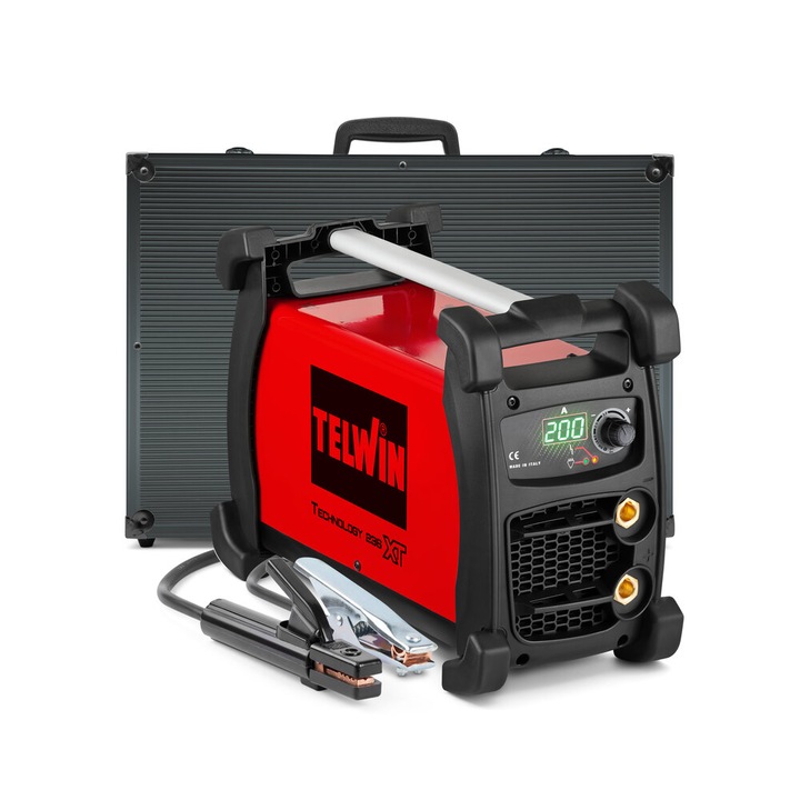 Aparat de sudura Telwin 236XT Plus, invertor, MMA/TIG, rosu-negru, 375x500x220mm, 200A, 10.55Kg, set complet