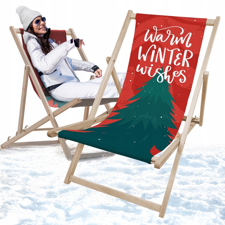 Sezlong pliabil Allbag, Warm Winter Wishes, 55x120cm, material poliester, lemn de fag, 1 bucata