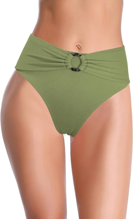 Slip costum de baie dama talie inalta, modelator, material elastic cu uscare rapida, dublu strat, confort si sustinere optima, Verde, Verde
