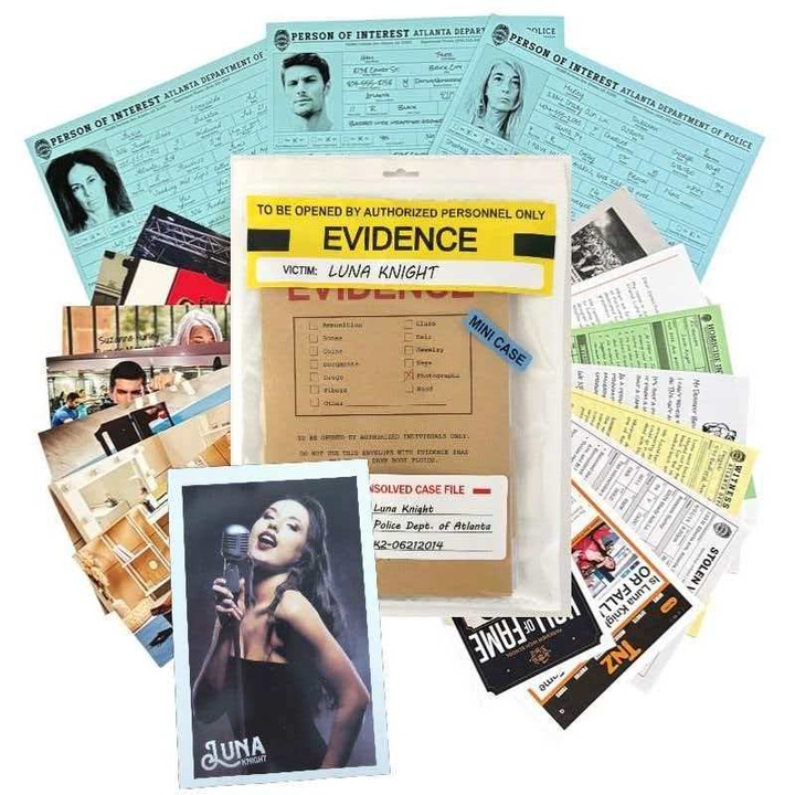 Társasjáték, Nyomozó akták, Unsolved Case Files: Who Murdered Luna Knight? Oldj meg egy valósághű bűntényt bizonyítékokkal és nyomokkal, Családi/baráti összejövetelek, csapatépítő tevékenységek