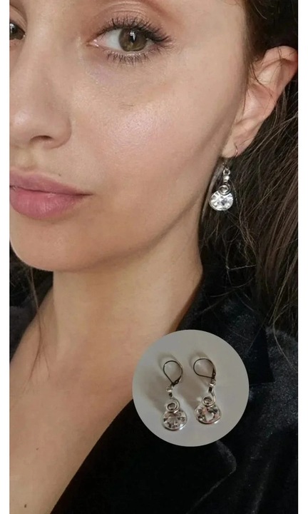 Cercei statement Handmade Geoma, cristale albe fatetate, argintiu, set