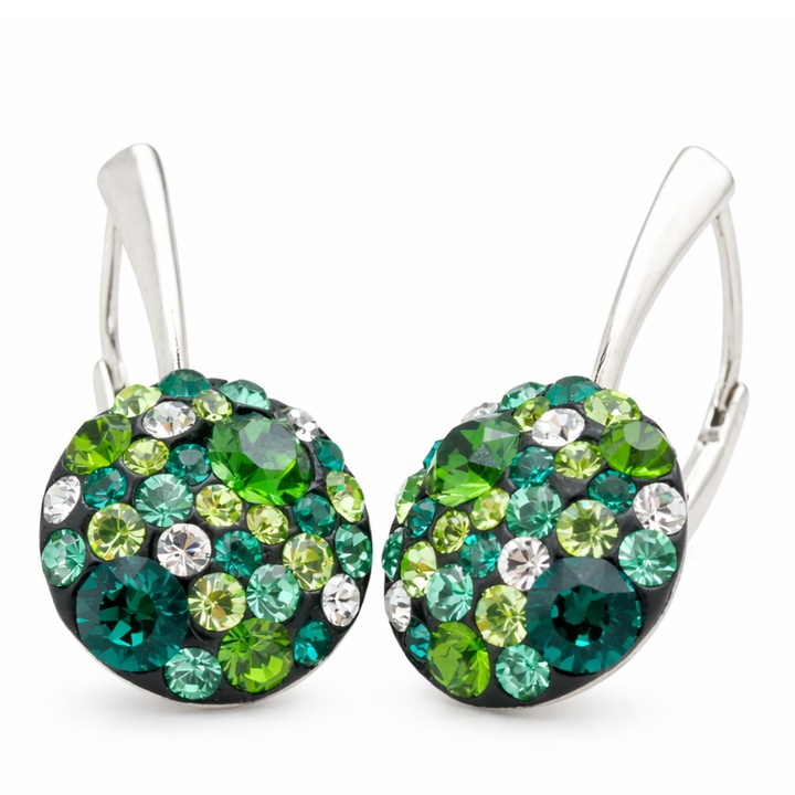 Cercei handmade, Argint 925, cristale Swarovski si Preciosa, albastru, 23x12mm