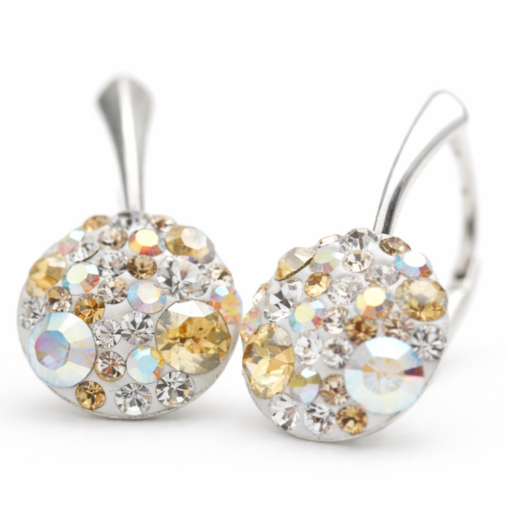 Cercei handmade din argint 925 cu cristale Swarovski, albastru, 12mm diametru