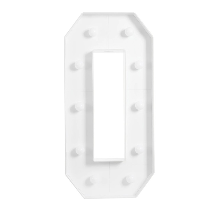 LED lámpa szám 0 születésnapi partihoz, marquee lámpa, 100 cm magas, meleg fehér fény, parti és rendezvény dekoráció, fehér