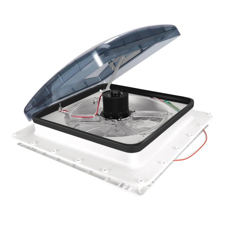 Ventilator de plafon pentru autorulota, 3 viteze, senzori de ploaie, telecomandă, maro, 40x40cm