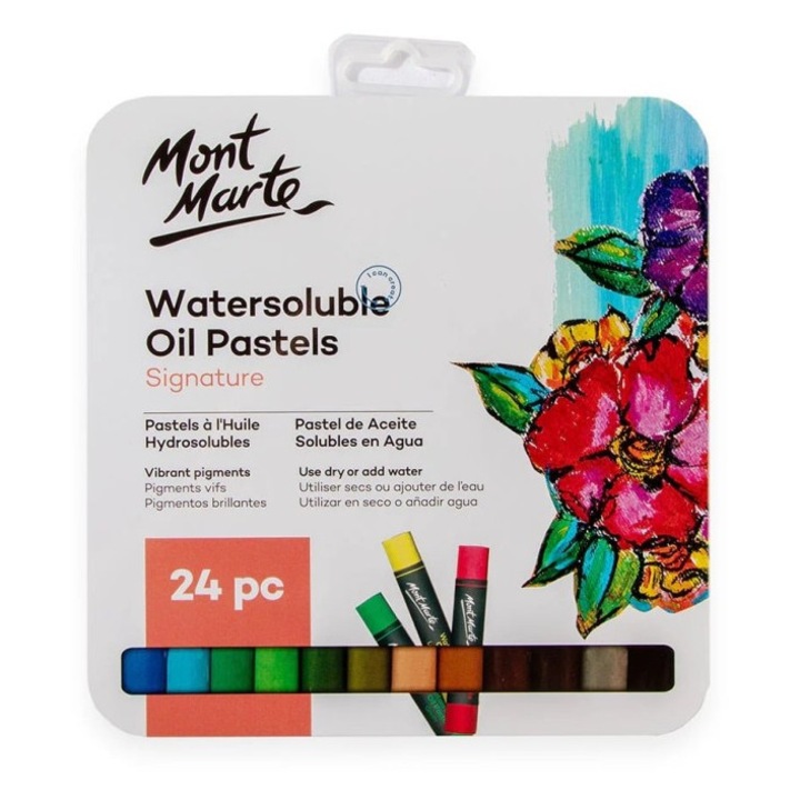 Set de creioane pastel Mont Marte 24 buc, multicolor, cutie metalica