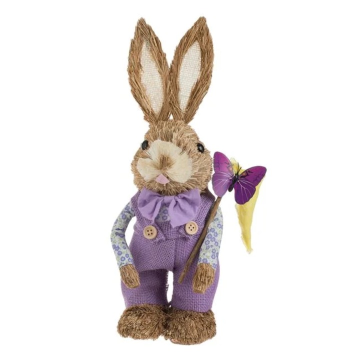 Figurina Iepure cu Salopeta Lila si Minciog pentru Paste