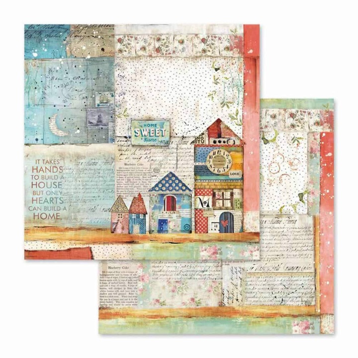 Kétoldalas papír 31, 5 x 30 cm Patchwork kis házak
