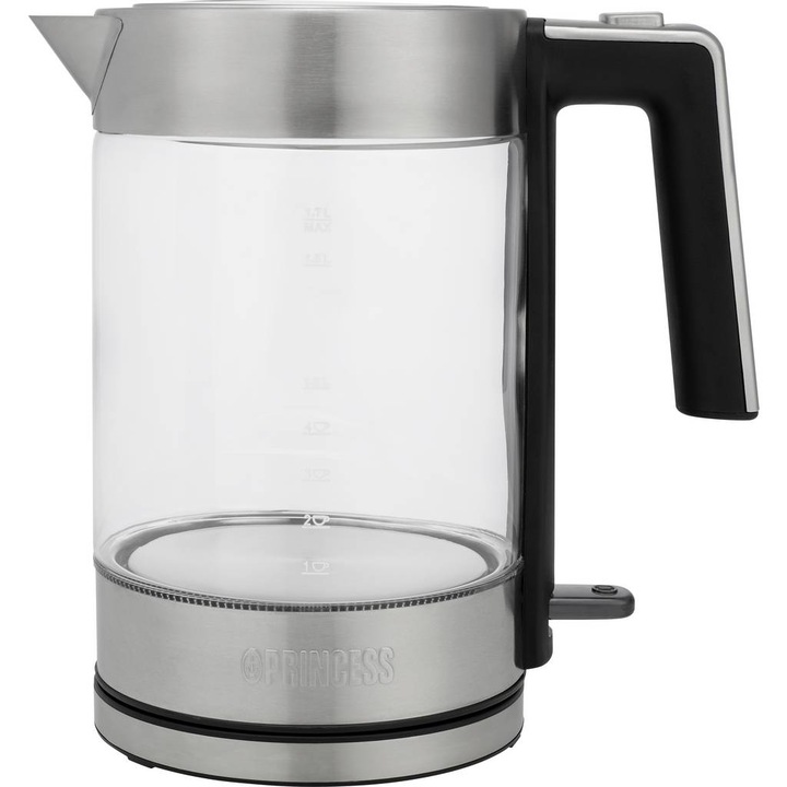 Cazan de apă Princess Londra, 1, 7 l, sticlă, 2200 W, negru, rotabil 360°