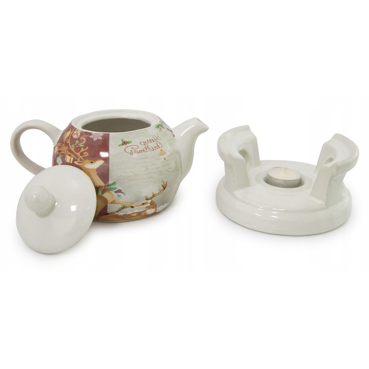 Set ceainica cu suport si lumanare tealight, ceramica, 1L, 20x23x15cm, multicolor