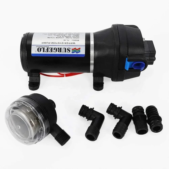 Pompa de apă centrifugală 12V, 17 l/min, 40 PSI, negru, funcționare intermitentă