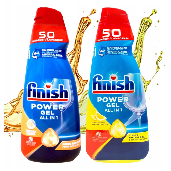 Pachet Detergent pentru masina de spalat vase Finish Max Power Gel Fresh & Lemon, 2 x 900ml, 90 spalari
