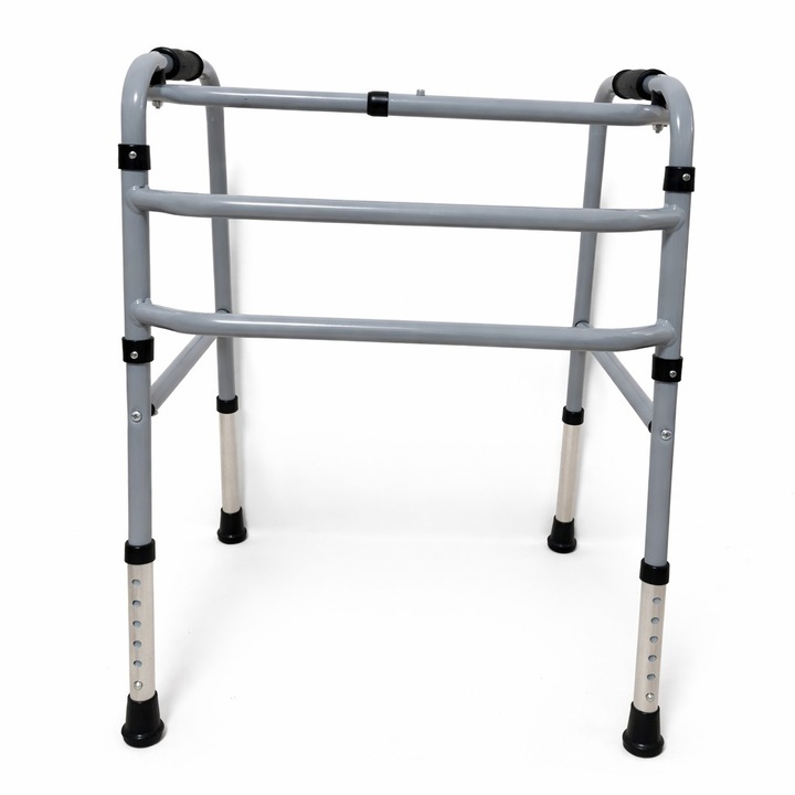 Cadru de mers pliabil SENEX, aluminiu, reglabil 75-87 cm, gri, 4 picioare antiderapante