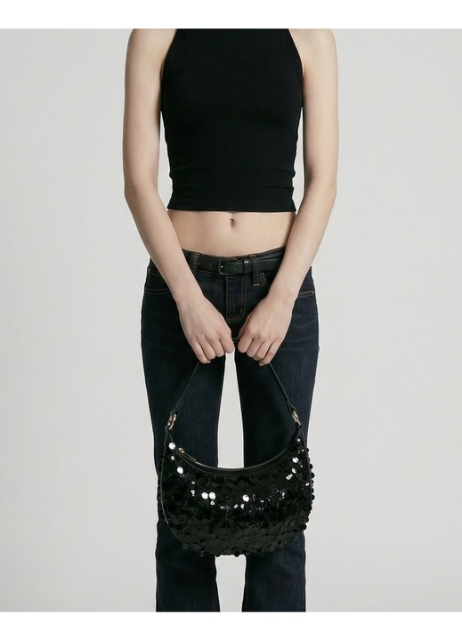 Kassandra, Geanta semiluna cu paiete Vermilia, Negru