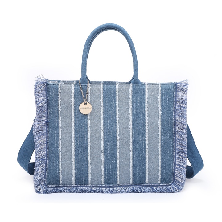 Kassandra, Geanta tote din denim Nevia, Alb, Albastru