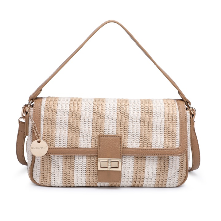 Kassandra, Geanta crosetata cu bareta de umar si dungi Seraphina Nova, Bej