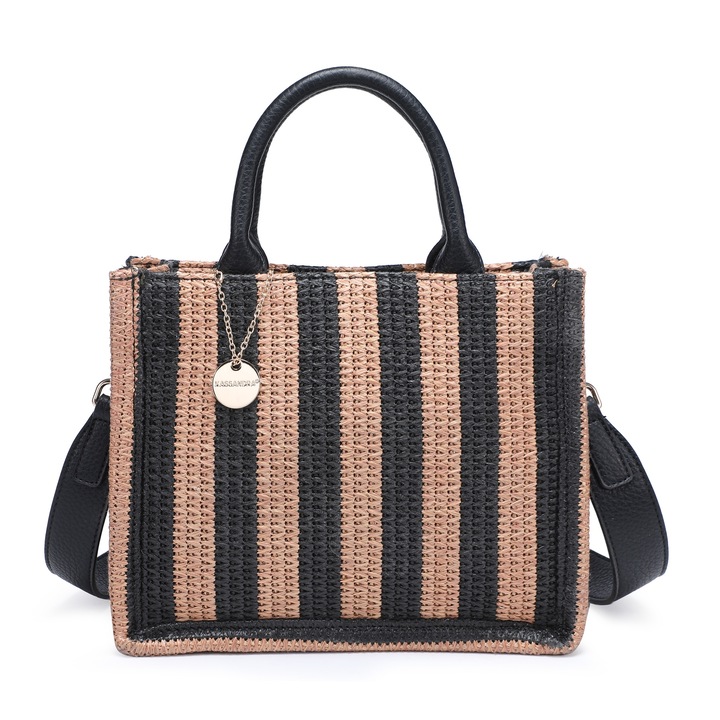 Kassandra, Geanta shopper cu dungi si aspect crosetat Eliara, Maro