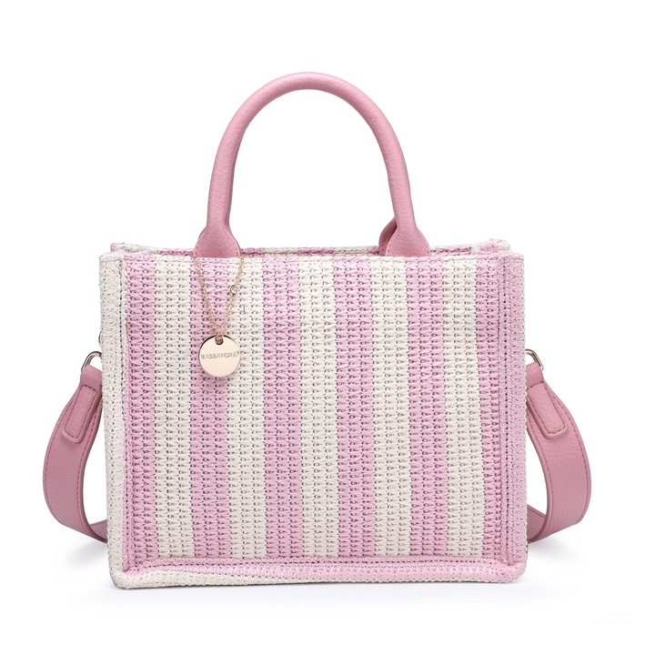 Kassandra, Geanta shopper cu dungi si aspect crosetat Eliara, Roz