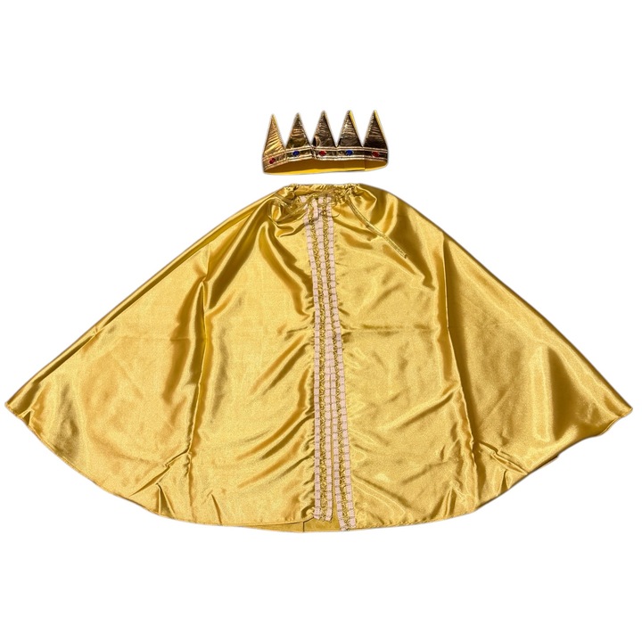 Set 2 accesorii costum rege/print, pentru copii, pelerina si coroana, aurii, marime universala